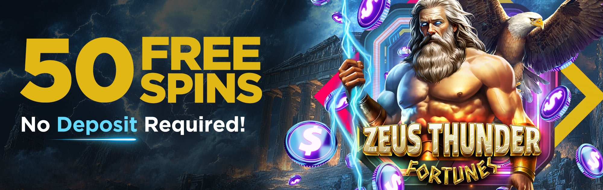 50 Free Spins on Zeus Thunder Fortunes